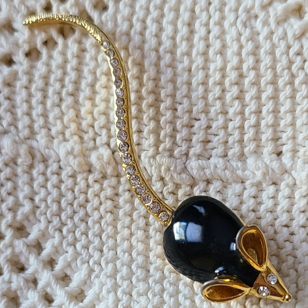 Vintage Jeweled Mouse Brooch Rhinestones & TAIL MOVES!